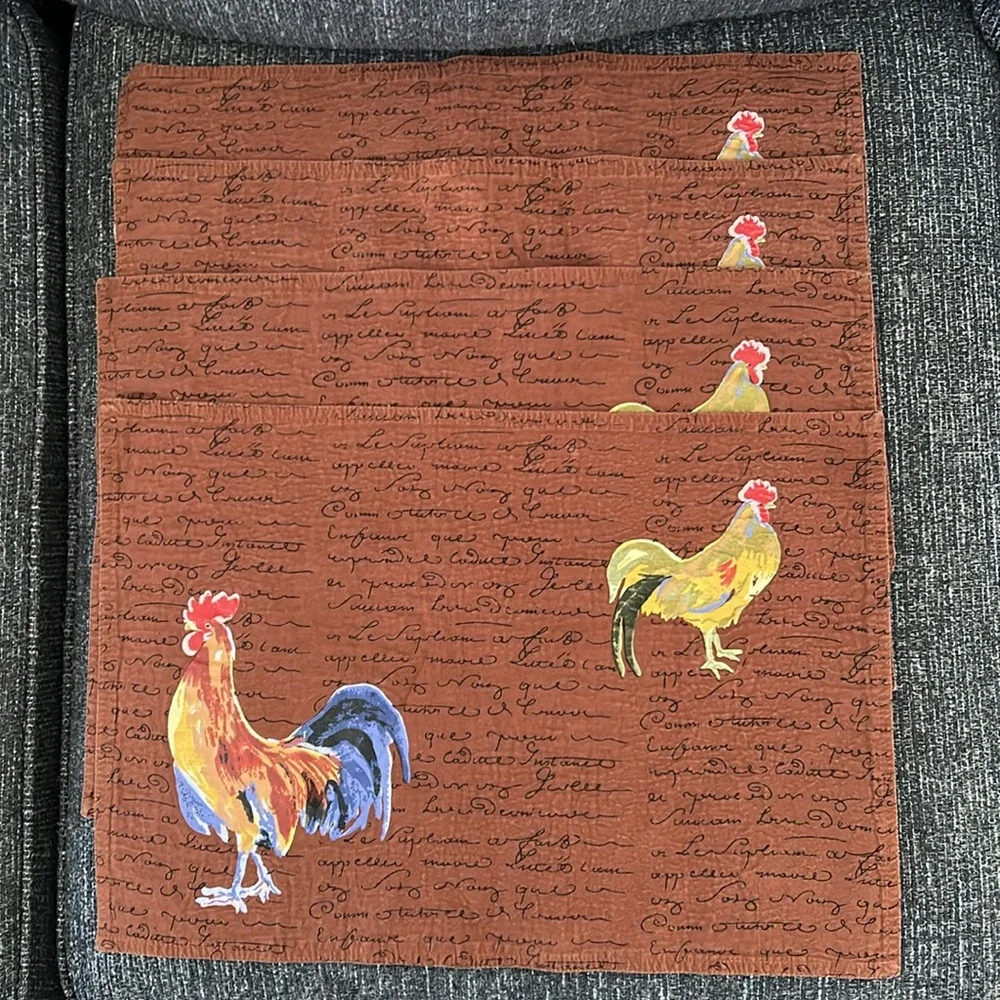 Vintage Williams Sonoma rooster brown placemats lot of 4